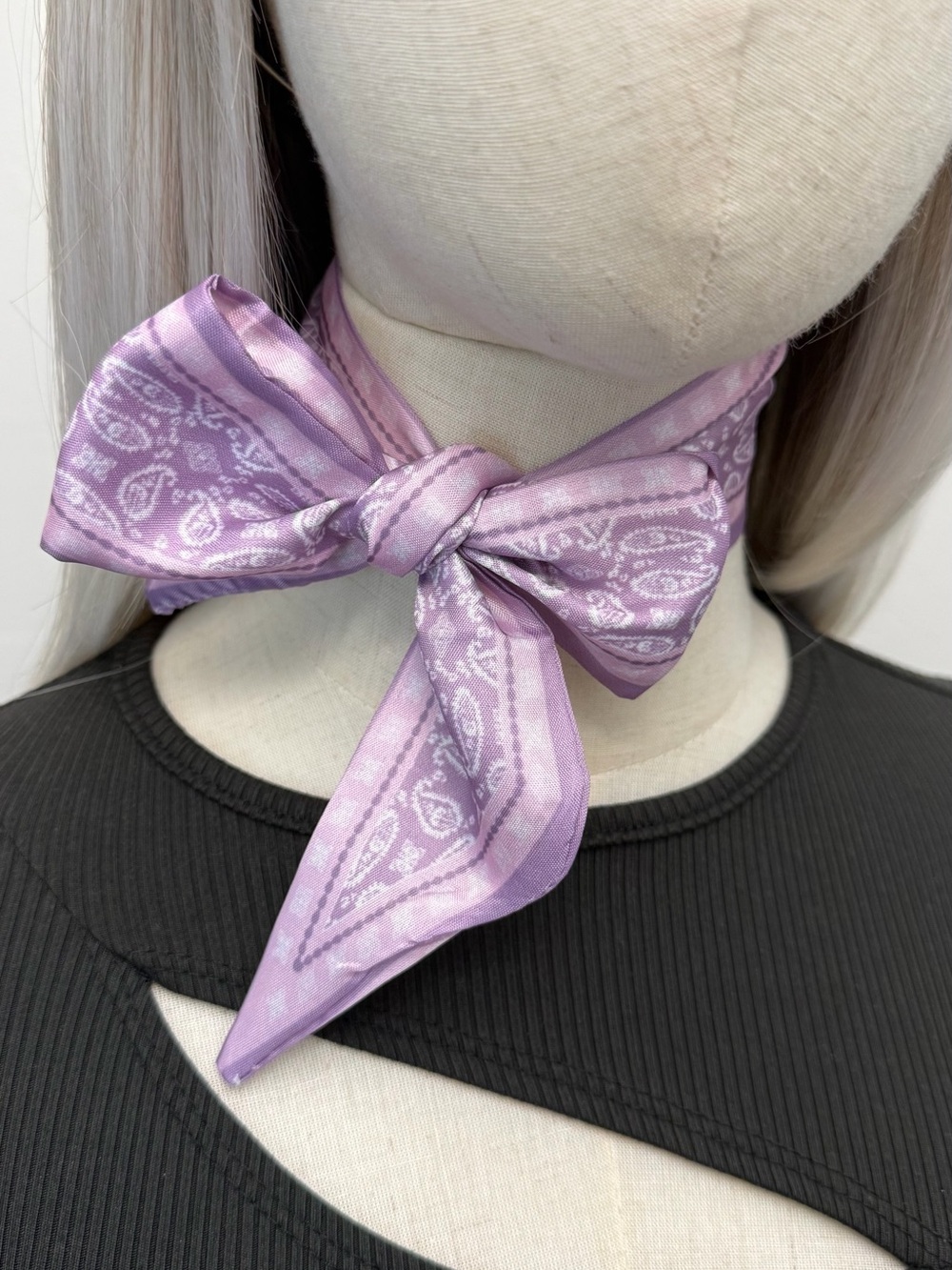 Lavender Paisley Skinny Scarf Hair Ribbon Neck Scarf Twilly Bandana Y2K